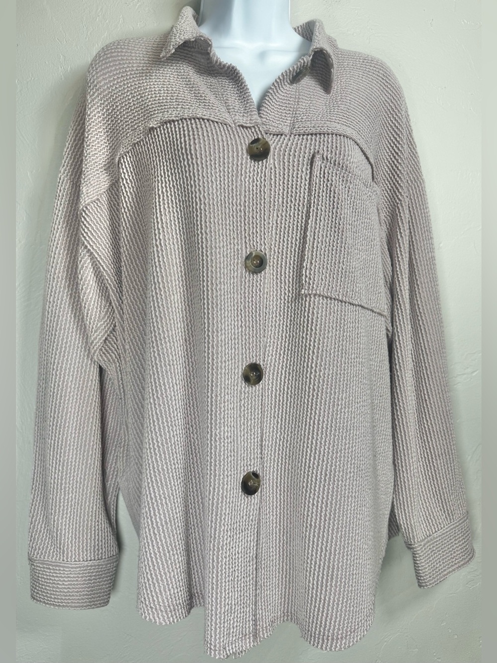 Reborn J Pinkish Gray Ribbed Shacket Size XL